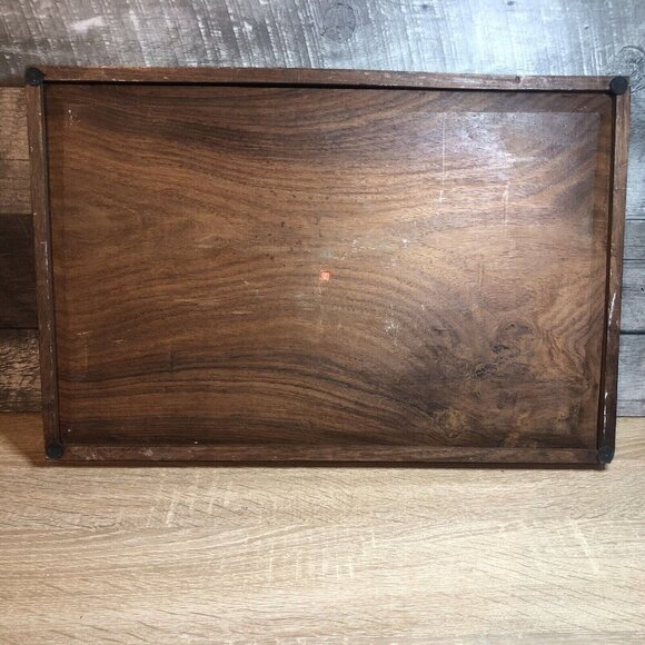 Vintage 1970’s Hand Carved Wooden Embossed Made In India Tray With Handles (ts) - Picture 8 of 9